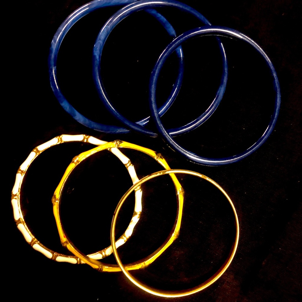 Bangle Set of Six Yellow, Navy, White